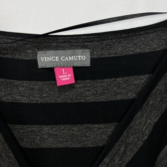 Vince Camuto Gray Black‎ Stripe Layer Crossover 3/4 Sleeve V Neck Stretch Top L - Picture 4 of 11
